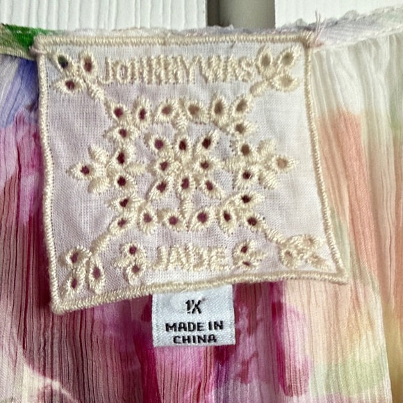 Johnny Was 100% Silk Floral Tunic Blouse 1X Boho Sheer Peasant Top - Picture 2 of 9